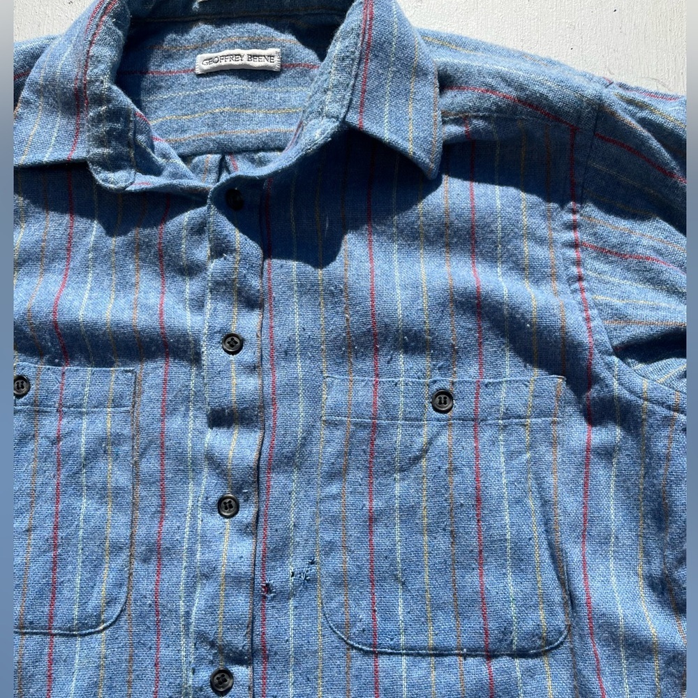 Men's VINTAGE Geoffrey Beene Shirt Multicolor Button Down M Striped HOLE Wool